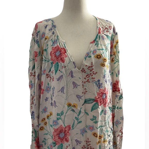 Old Navy Womens Boho Blouse Size XL Floral Print White VNeck Lightweight - Picture 4 of 8